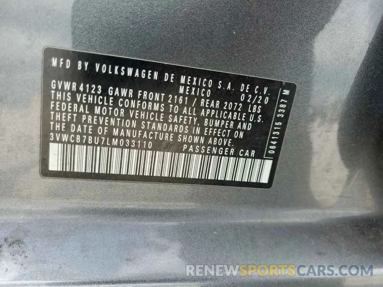 13 Photograph of a damaged car 3VWCB7BU7LM033110 VOLKSWAGEN JETTA 2020