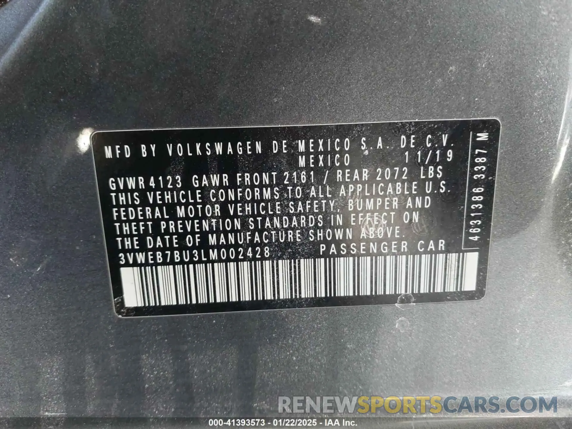 9 Фотография поврежденного автомобиля 3VWEB7BU3LM002428 VOLKSWAGEN JETTA 2020