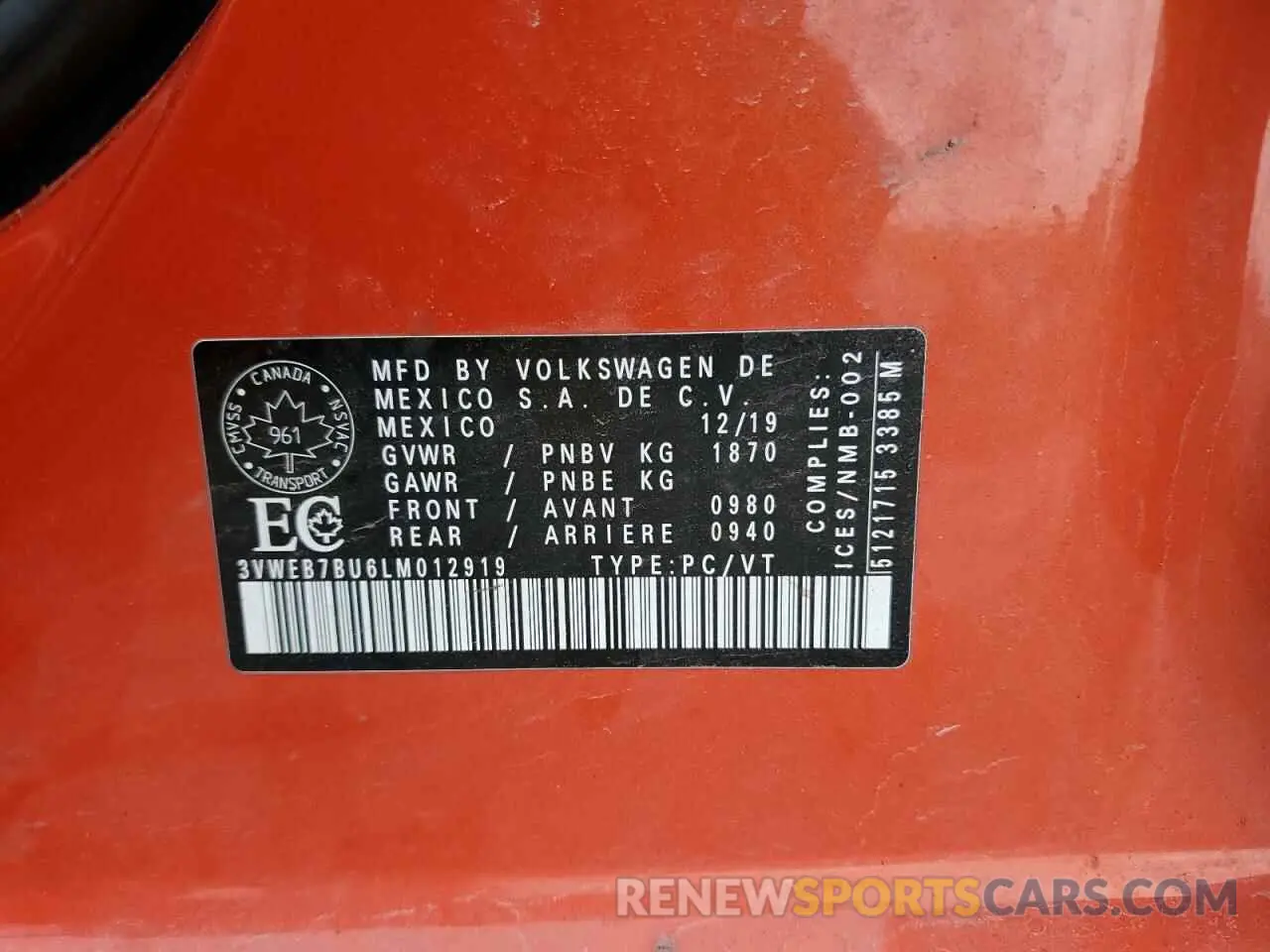 12 Фотография поврежденного автомобиля 3VWEB7BU6LM012919 VOLKSWAGEN JETTA 2020