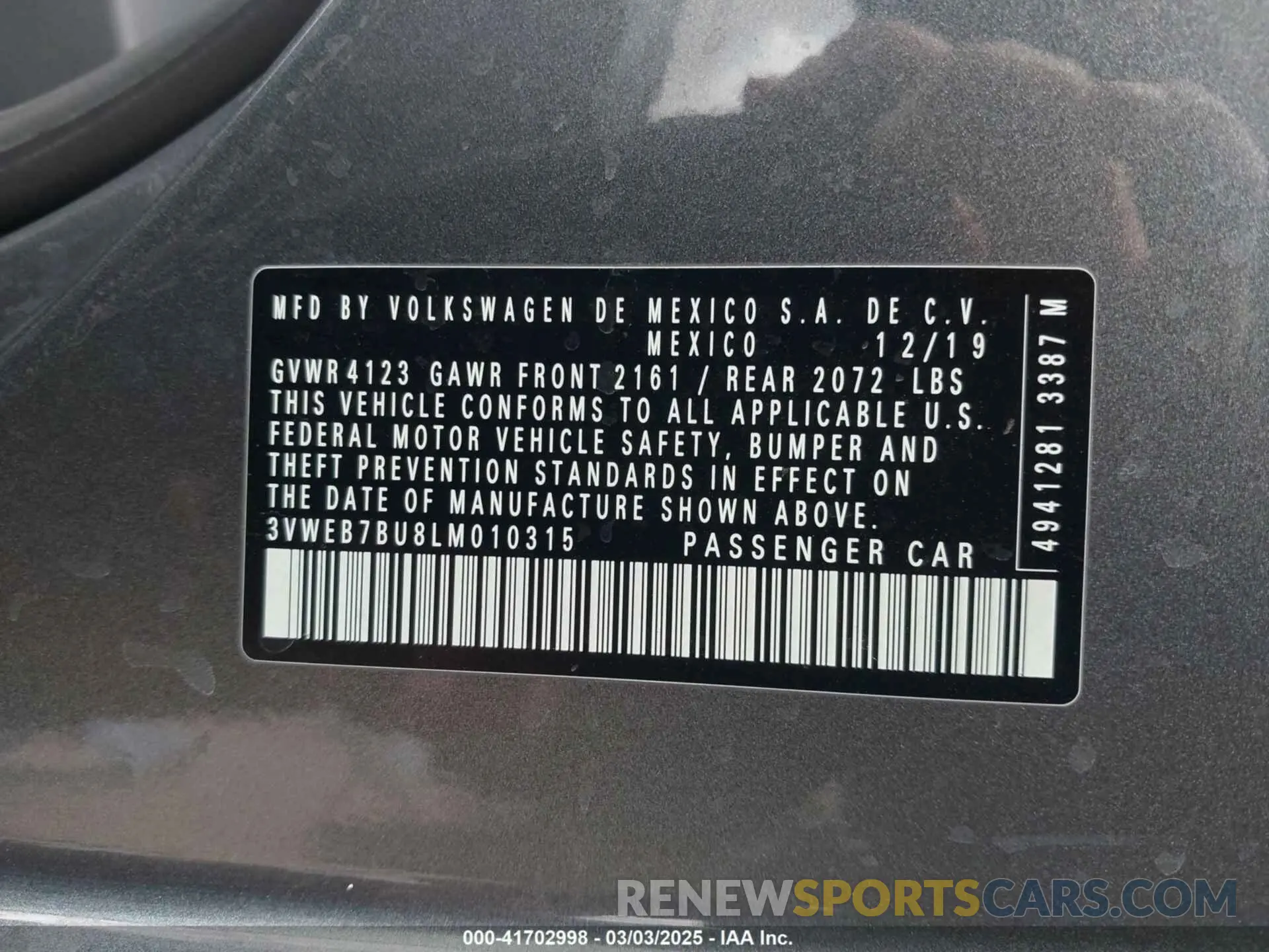 9 Photograph of a damaged car 3VWEB7BU8LM010315 VOLKSWAGEN JETTA 2020