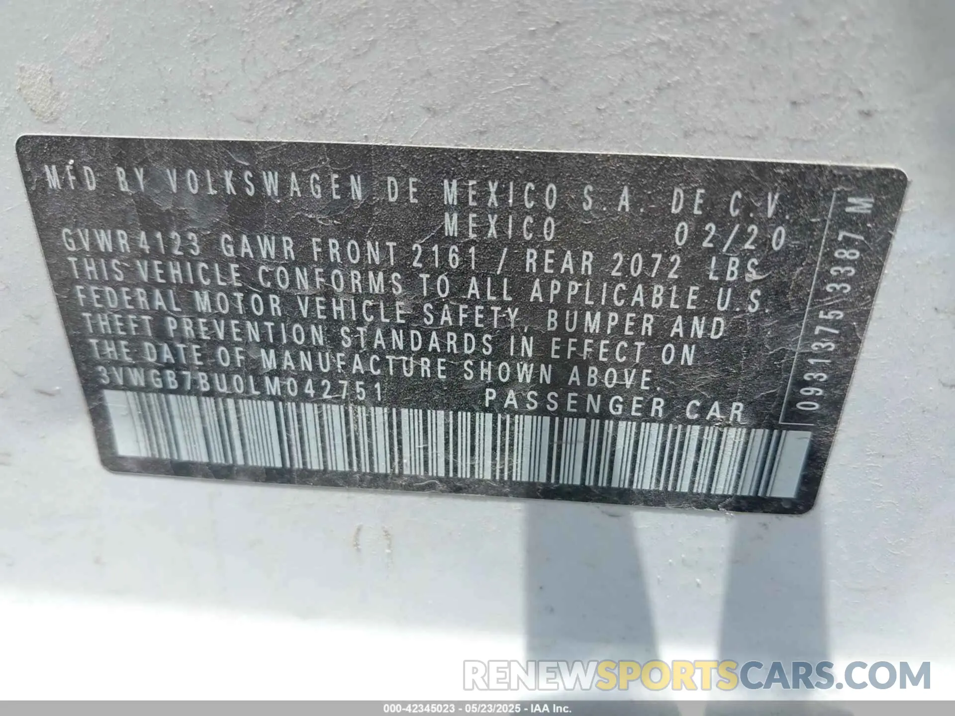 9 Photograph of a damaged car 3VWGB7BU0LM042751 VOLKSWAGEN JETTA 2020