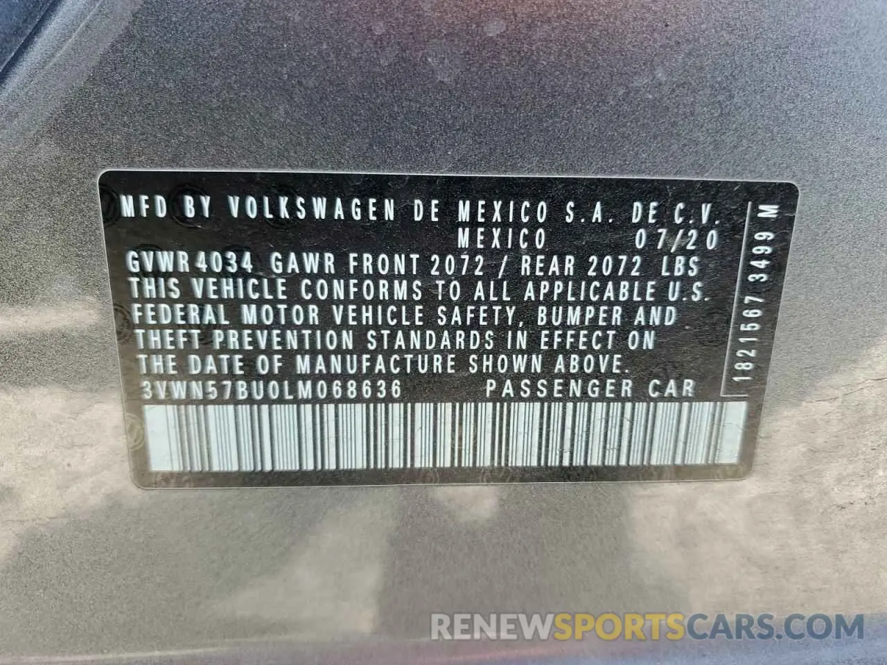 15 Photograph of a damaged car 3VWN57BU0LM068636 VOLKSWAGEN JETTA 2020