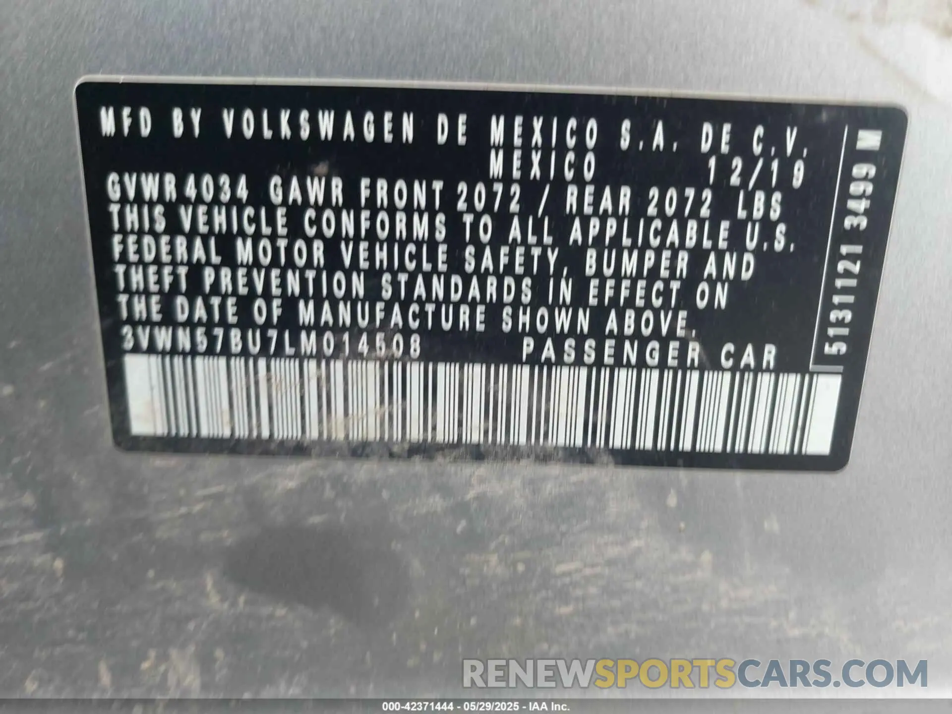 9 Фотография поврежденного автомобиля 3VWN57BU7LM014508 VOLKSWAGEN JETTA 2020
