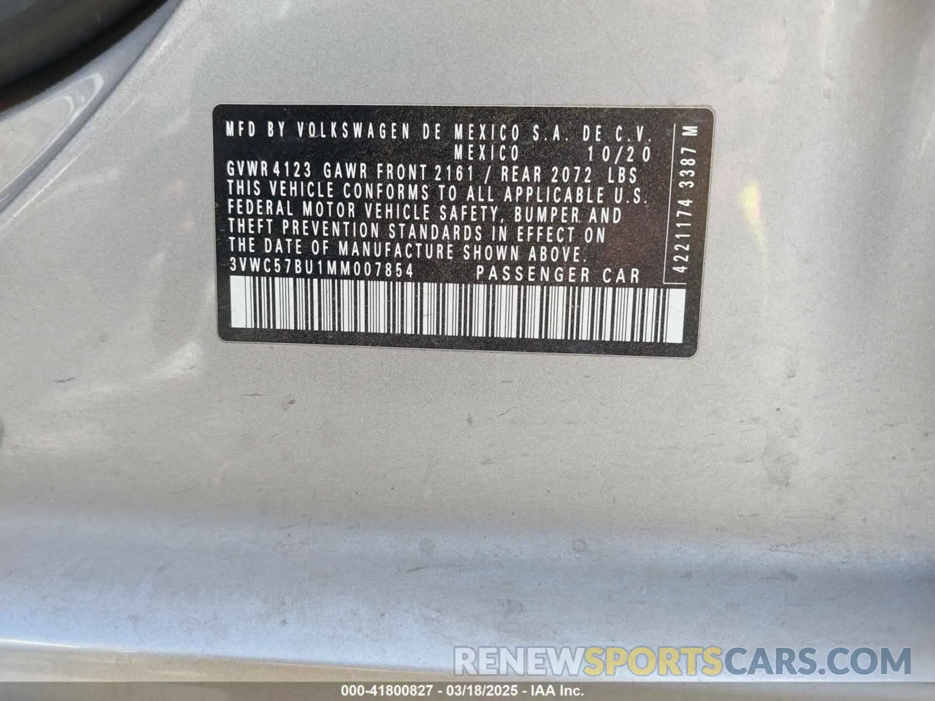 9 Фотография поврежденного автомобиля 3VWC57BU1MM007854 VOLKSWAGEN JETTA 2021