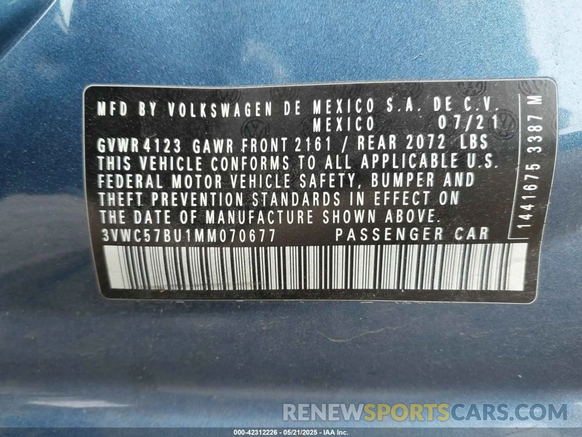 9 Фотография поврежденного автомобиля 3VWC57BU1MM070677 VOLKSWAGEN JETTA 2021
