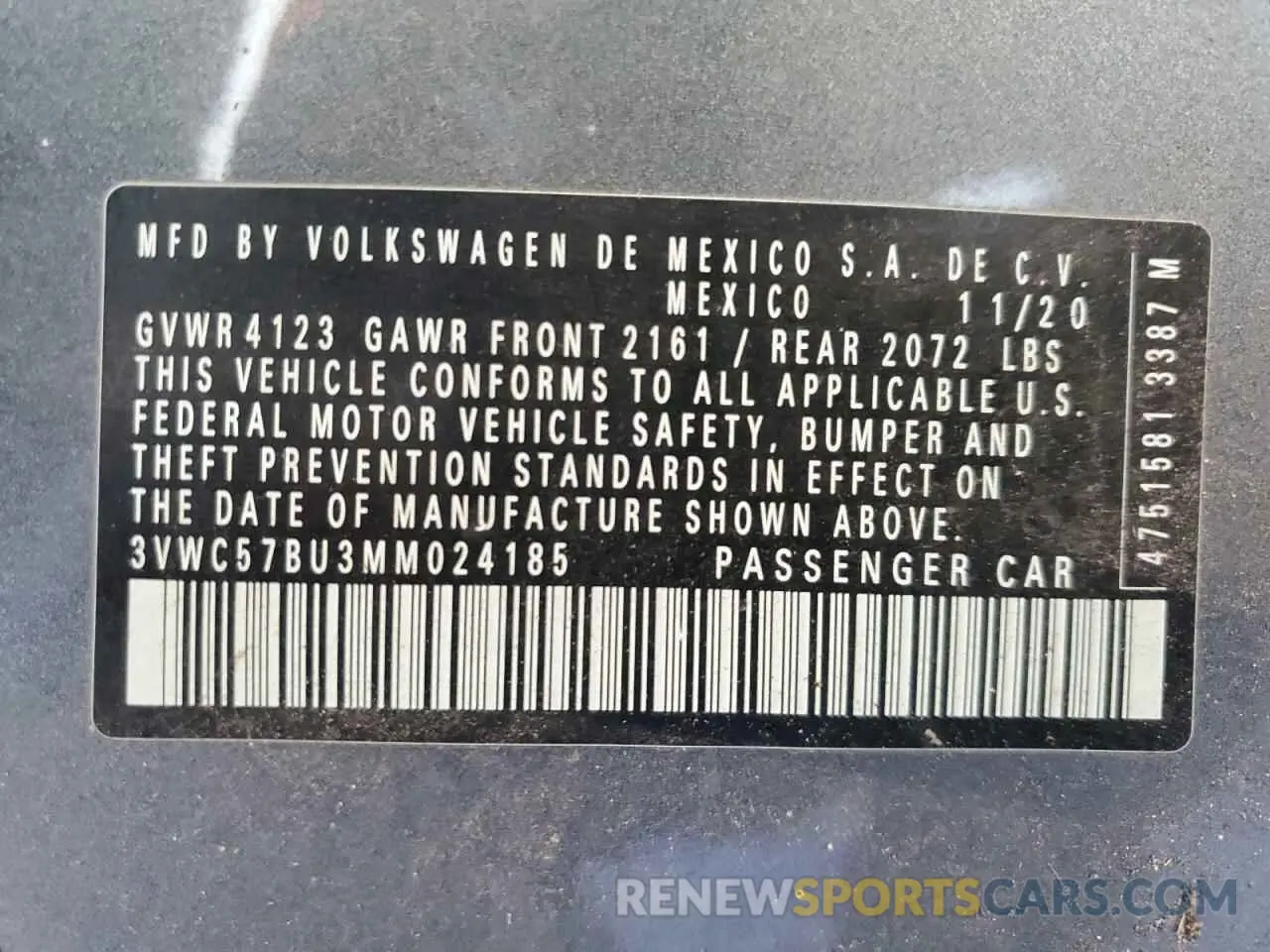 12 Фотография поврежденного автомобиля 3VWC57BU3MM024185 VOLKSWAGEN JETTA 2021