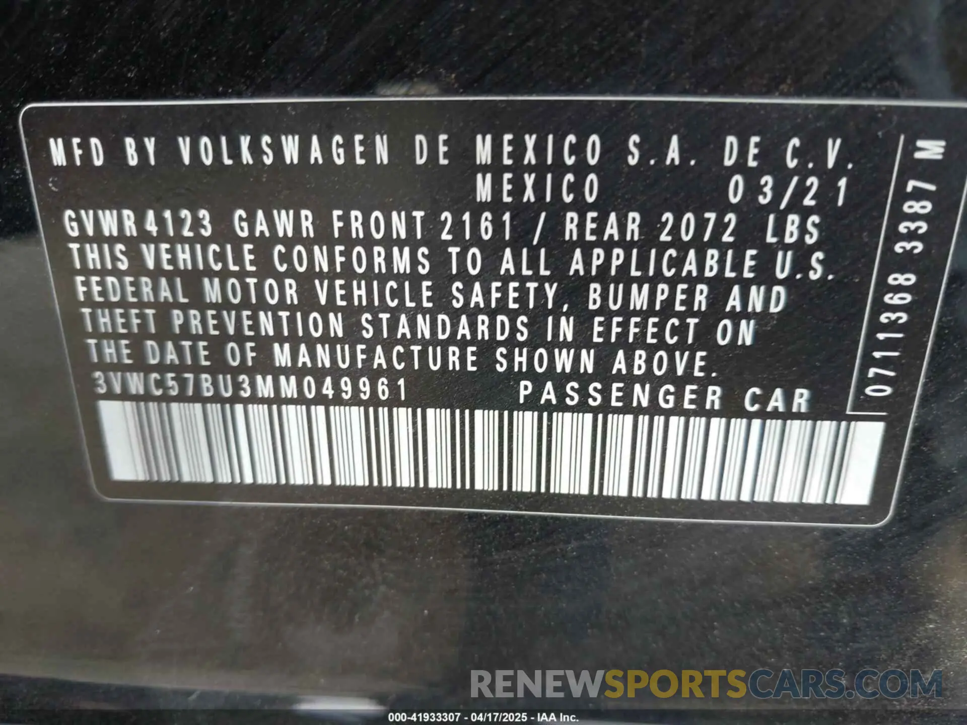 9 Фотография поврежденного автомобиля 3VWC57BU3MM049961 VOLKSWAGEN JETTA 2021