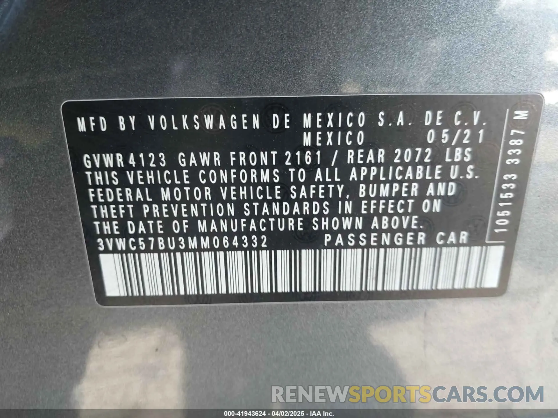 9 Фотография поврежденного автомобиля 3VWC57BU3MM064332 VOLKSWAGEN JETTA 2021