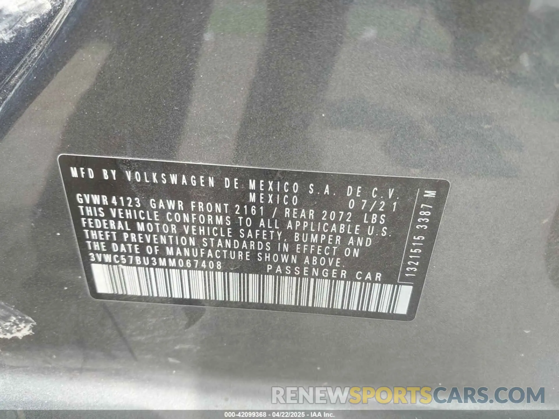 9 Фотография поврежденного автомобиля 3VWC57BU3MM067408 VOLKSWAGEN JETTA 2021