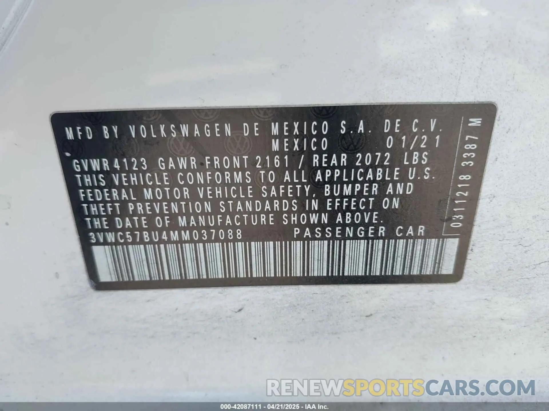 9 Photograph of a damaged car 3VWC57BU4MM037088 VOLKSWAGEN JETTA 2021