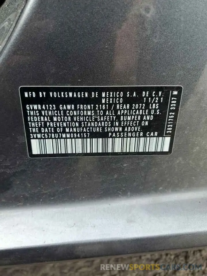 12 Photograph of a damaged car 3VWC57BU7MM094157 VOLKSWAGEN JETTA 2021