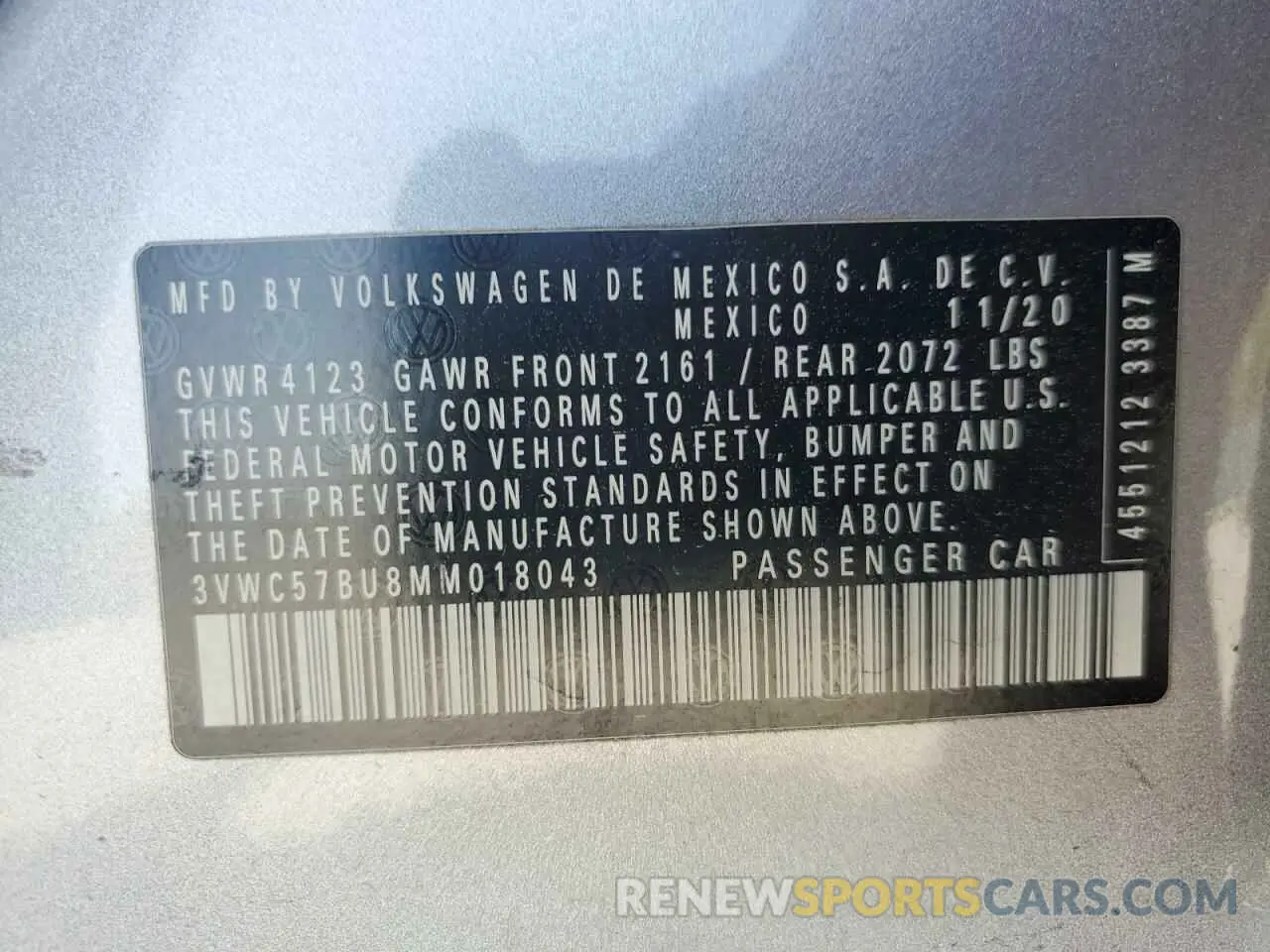 12 Photograph of a damaged car 3VWC57BU8MM018043 VOLKSWAGEN JETTA 2021