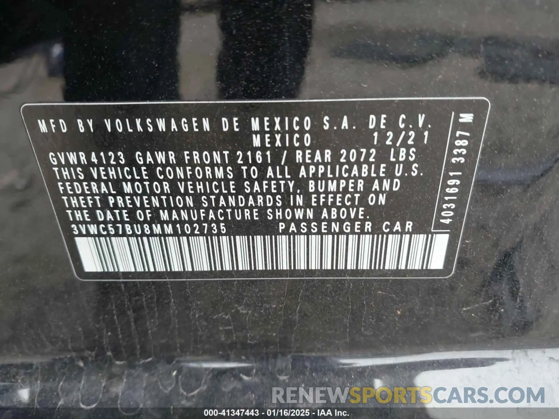 9 Фотография поврежденного автомобиля 3VWC57BU8MM102735 VOLKSWAGEN JETTA 2021