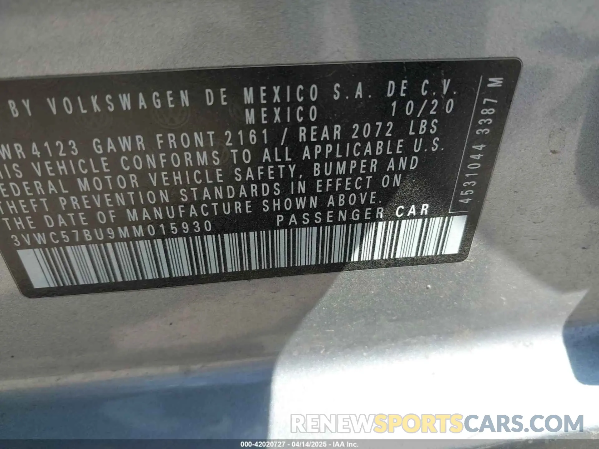9 Фотография поврежденного автомобиля 3VWC57BU9MM015930 VOLKSWAGEN JETTA 2021
