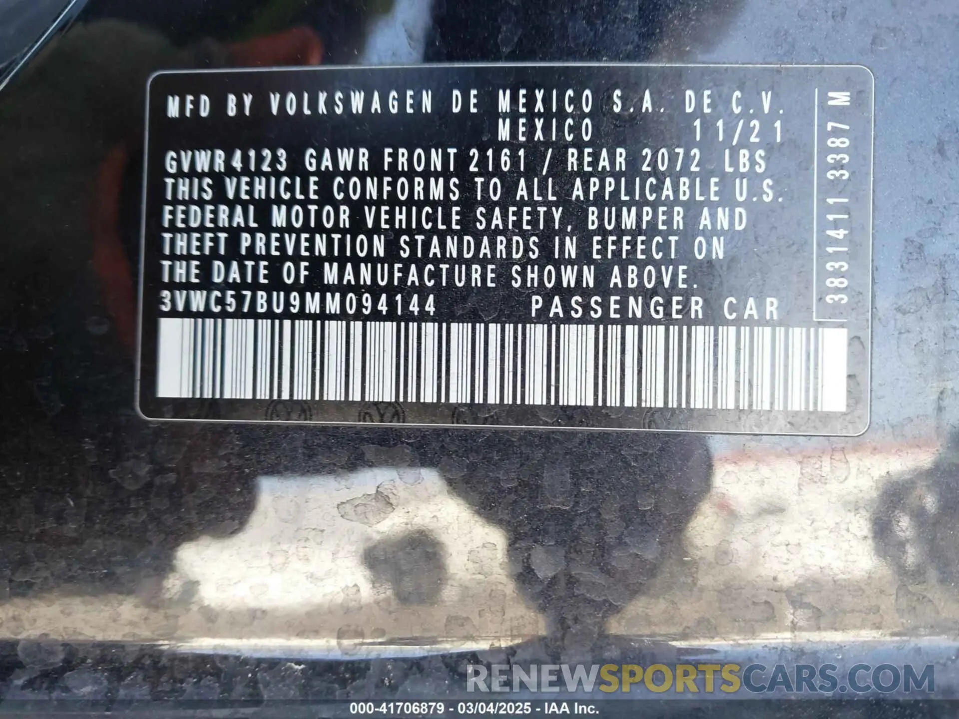 9 Photograph of a damaged car 3VWC57BU9MM094144 VOLKSWAGEN JETTA 2021
