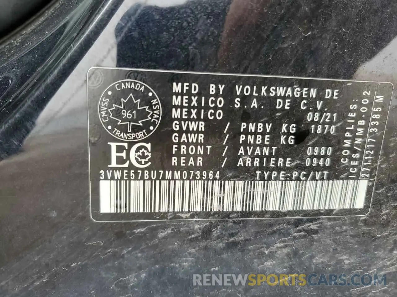 12 Фотография поврежденного автомобиля 3VWE57BU7MM073964 VOLKSWAGEN JETTA 2021