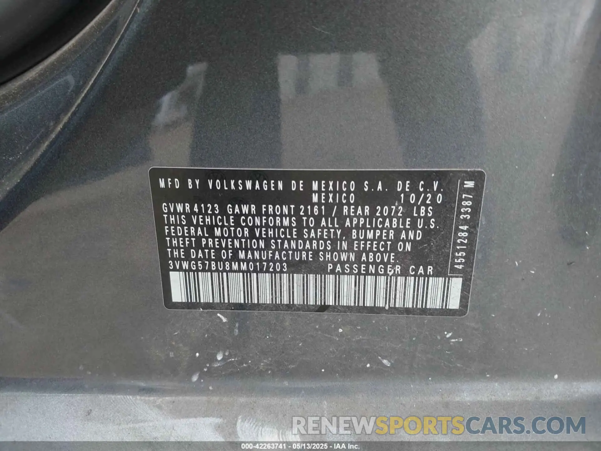 9 Photograph of a damaged car 3VWG57BU8MM017203 VOLKSWAGEN JETTA 2021