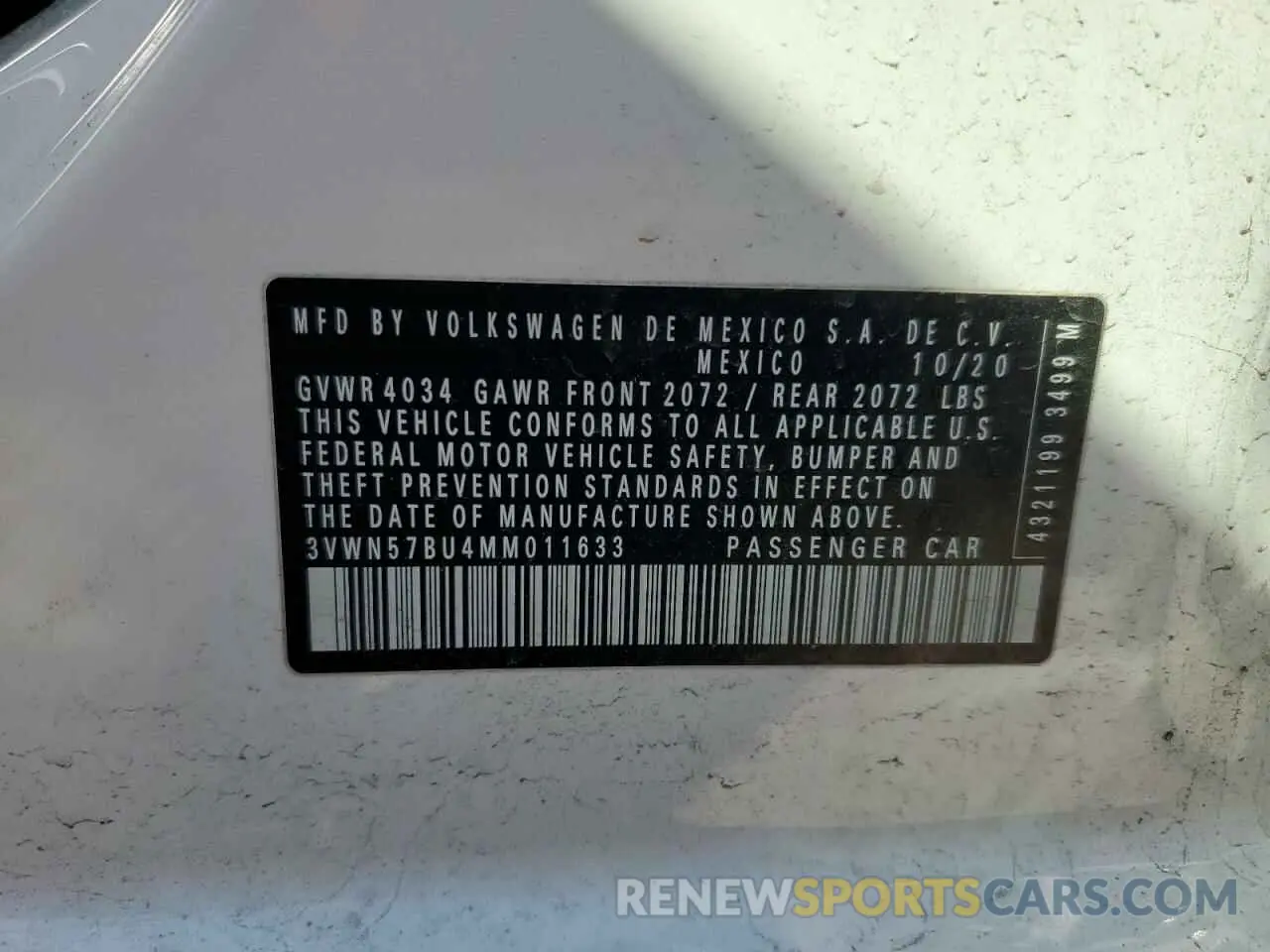 12 Photograph of a damaged car 3VWN57BU4MM011633 VOLKSWAGEN JETTA 2021