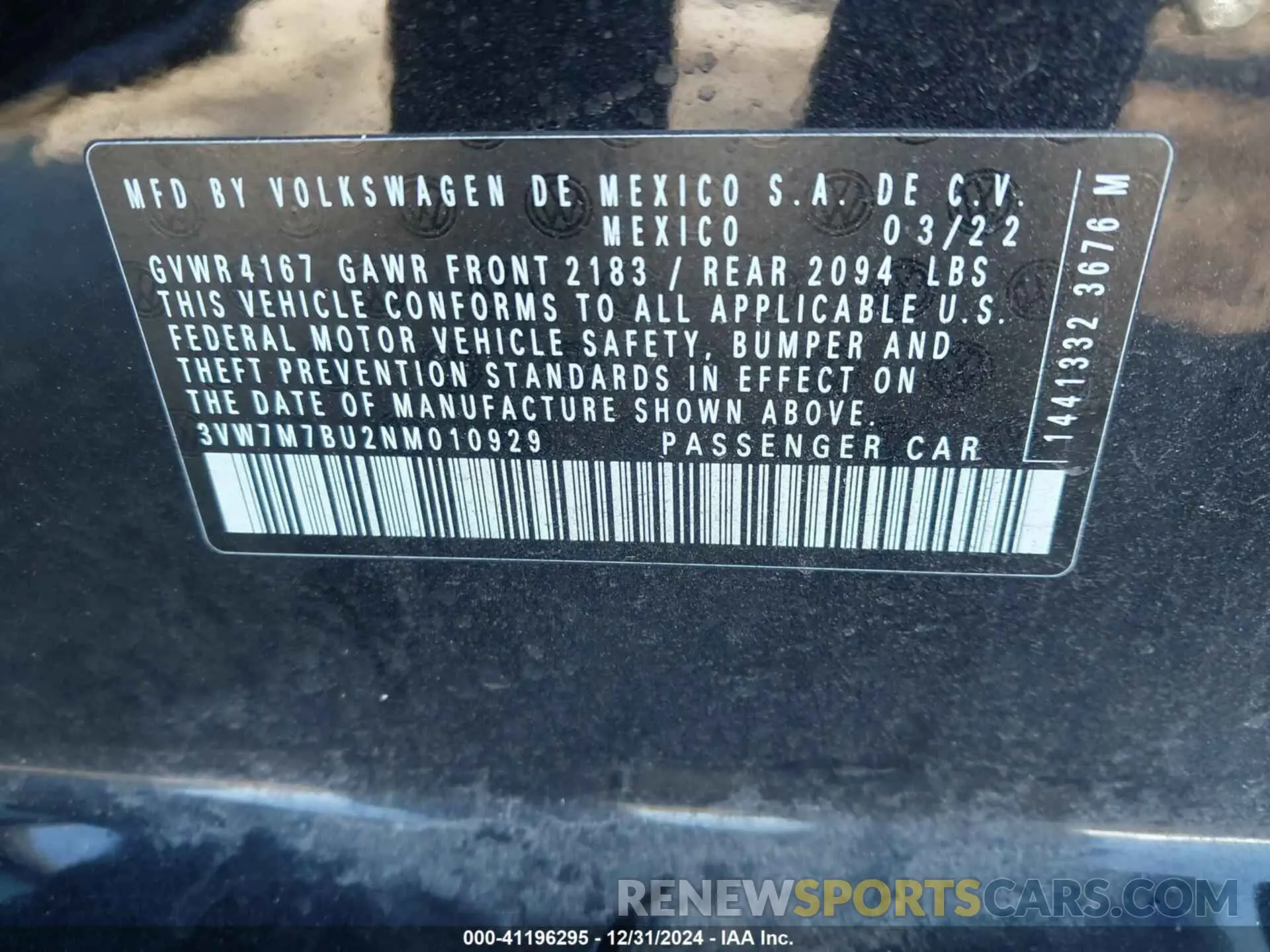 9 Photograph of a damaged car 3VW7M7BU2NM010929 VOLKSWAGEN JETTA 2022