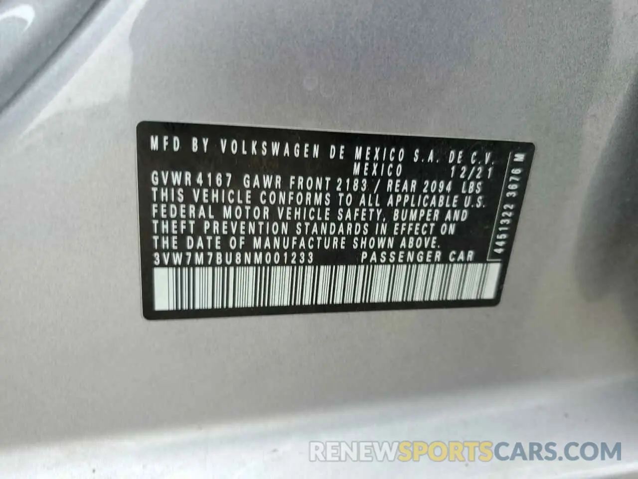 13 Photograph of a damaged car 3VW7M7BU8NM001233 VOLKSWAGEN JETTA 2022