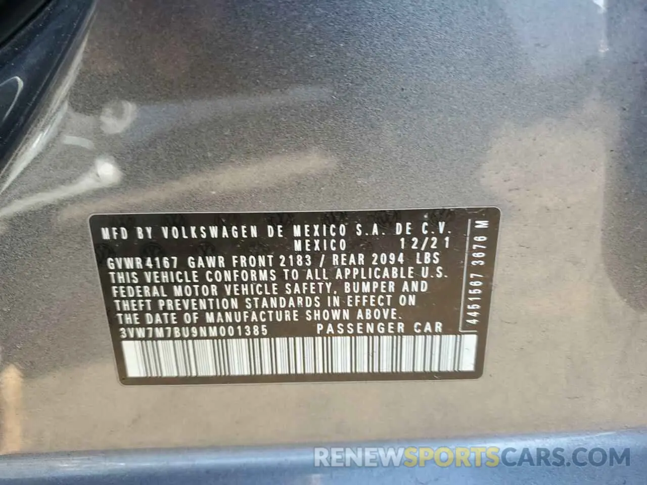 12 Фотография поврежденного автомобиля 3VW7M7BU9NM001385 VOLKSWAGEN JETTA 2022