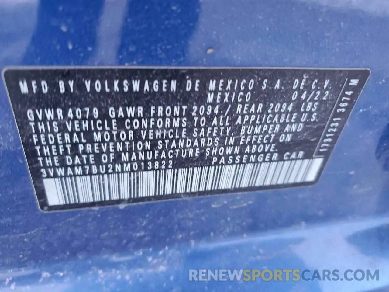 13 Photograph of a damaged car 3VWAM7BU2NM013822 VOLKSWAGEN JETTA 2022