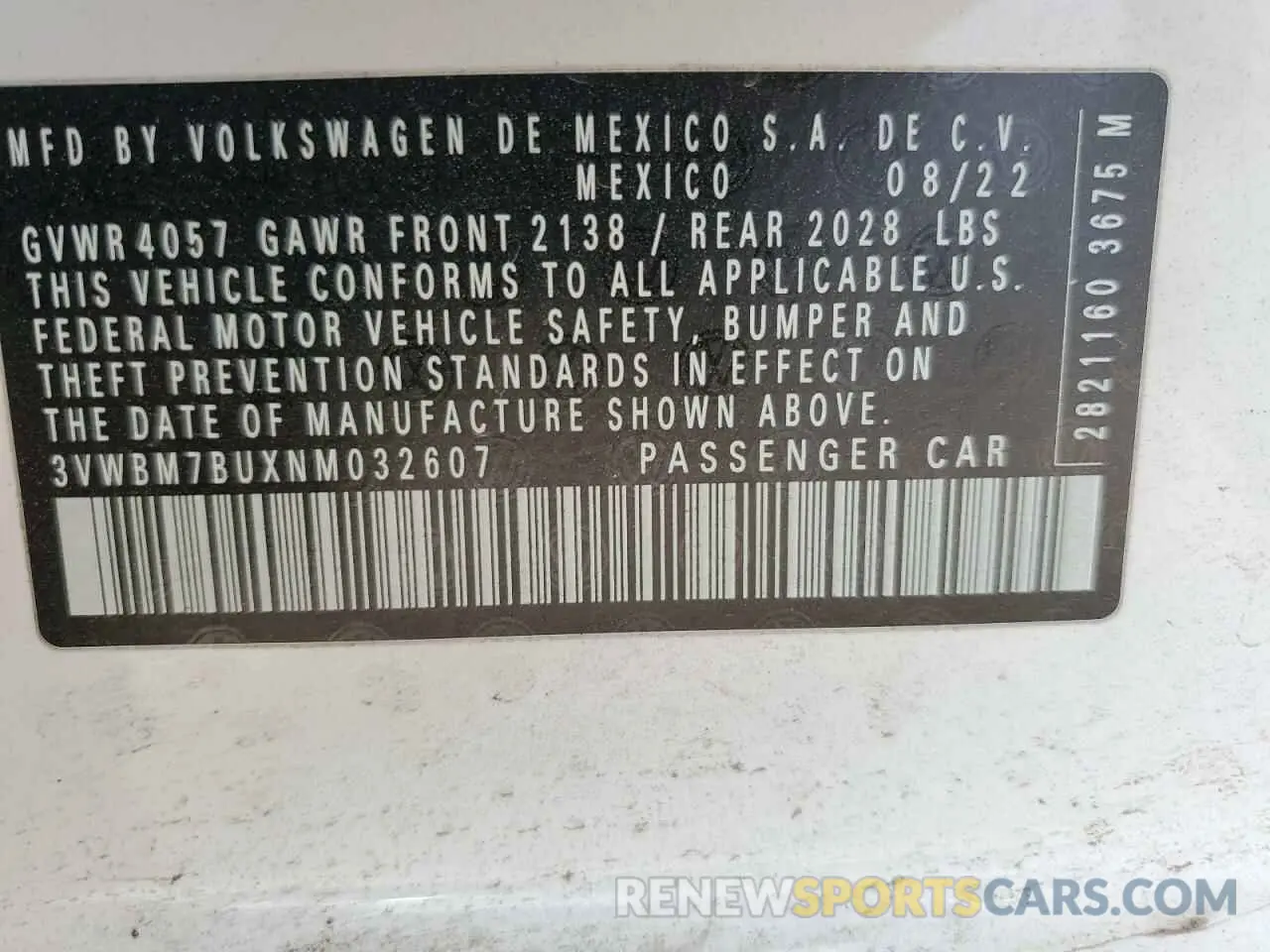 14 Фотография поврежденного автомобиля 3VWBM7BUXNM032607 VOLKSWAGEN JETTA 2022