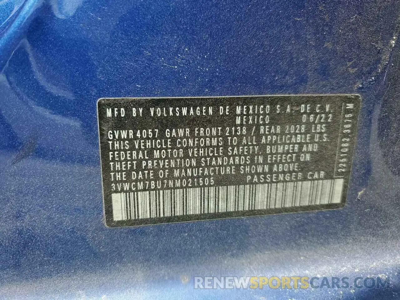 12 Photograph of a damaged car 3VWCM7BU7NM021505 VOLKSWAGEN JETTA 2022
