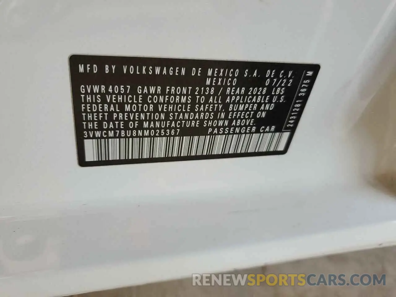 14 Photograph of a damaged car 3VWCM7BU8NM025367 VOLKSWAGEN JETTA 2022