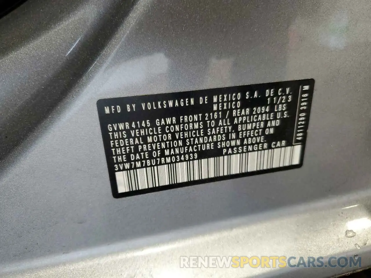 13 Photograph of a damaged car 3VW7M7BU7RM034939 VOLKSWAGEN JETTA 2024