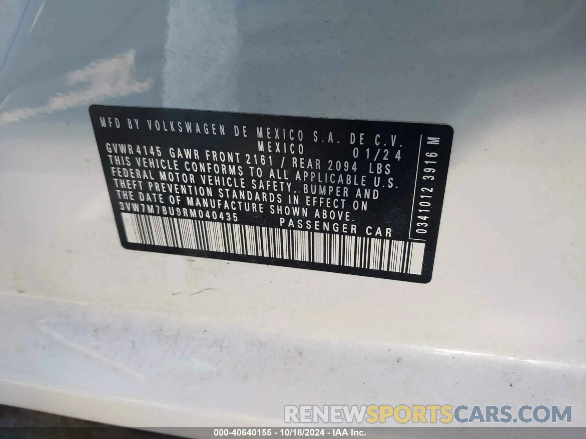 9 Photograph of a damaged car 3VW7M7BU9RM040435 VOLKSWAGEN JETTA 2024