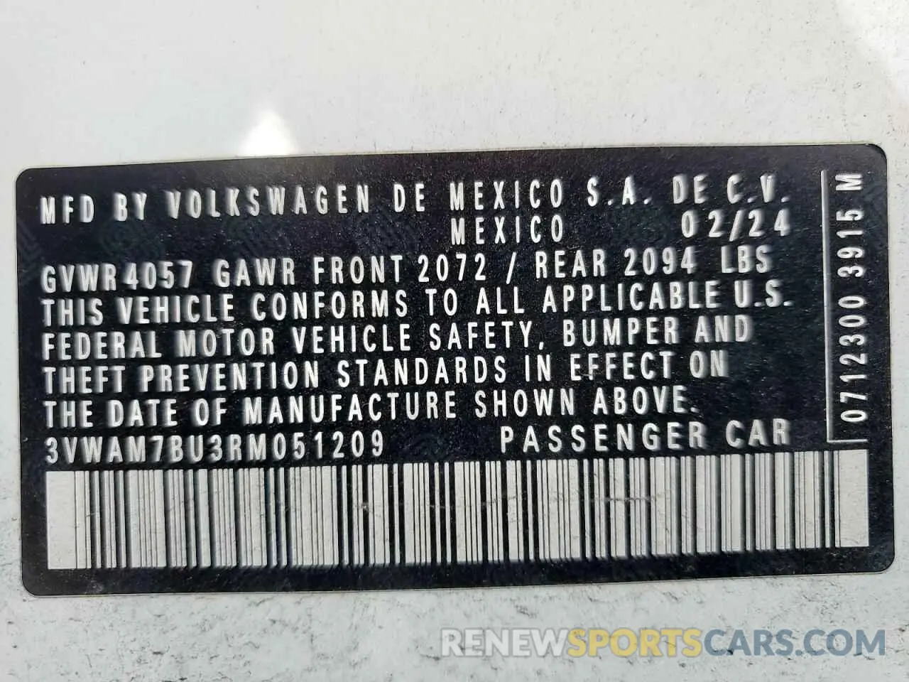 13 Photograph of a damaged car 3VWAM7BU3RM051209 VOLKSWAGEN JETTA 2024