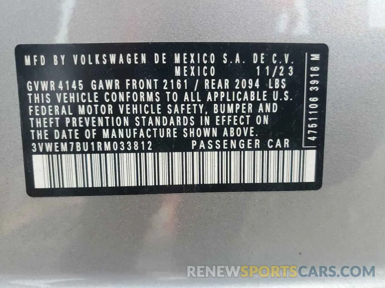12 Фотография поврежденного автомобиля 3VWEM7BU1RM033812 VOLKSWAGEN JETTA 2024