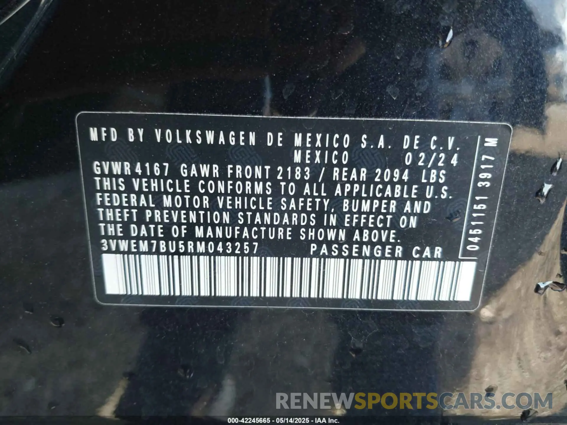 9 Photograph of a damaged car 3VWEM7BU5RM043257 VOLKSWAGEN JETTA 2024