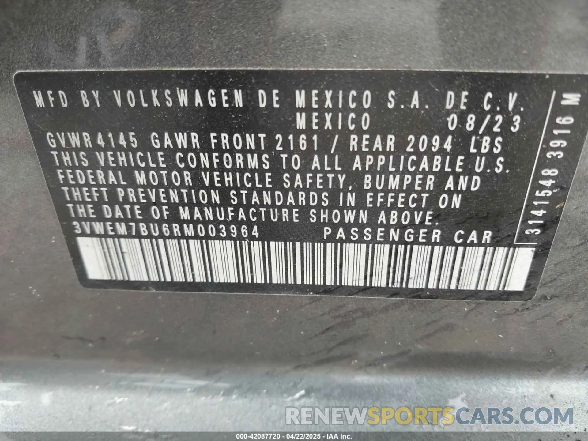9 Photograph of a damaged car 3VWEM7BU6RM003964 VOLKSWAGEN JETTA 2024