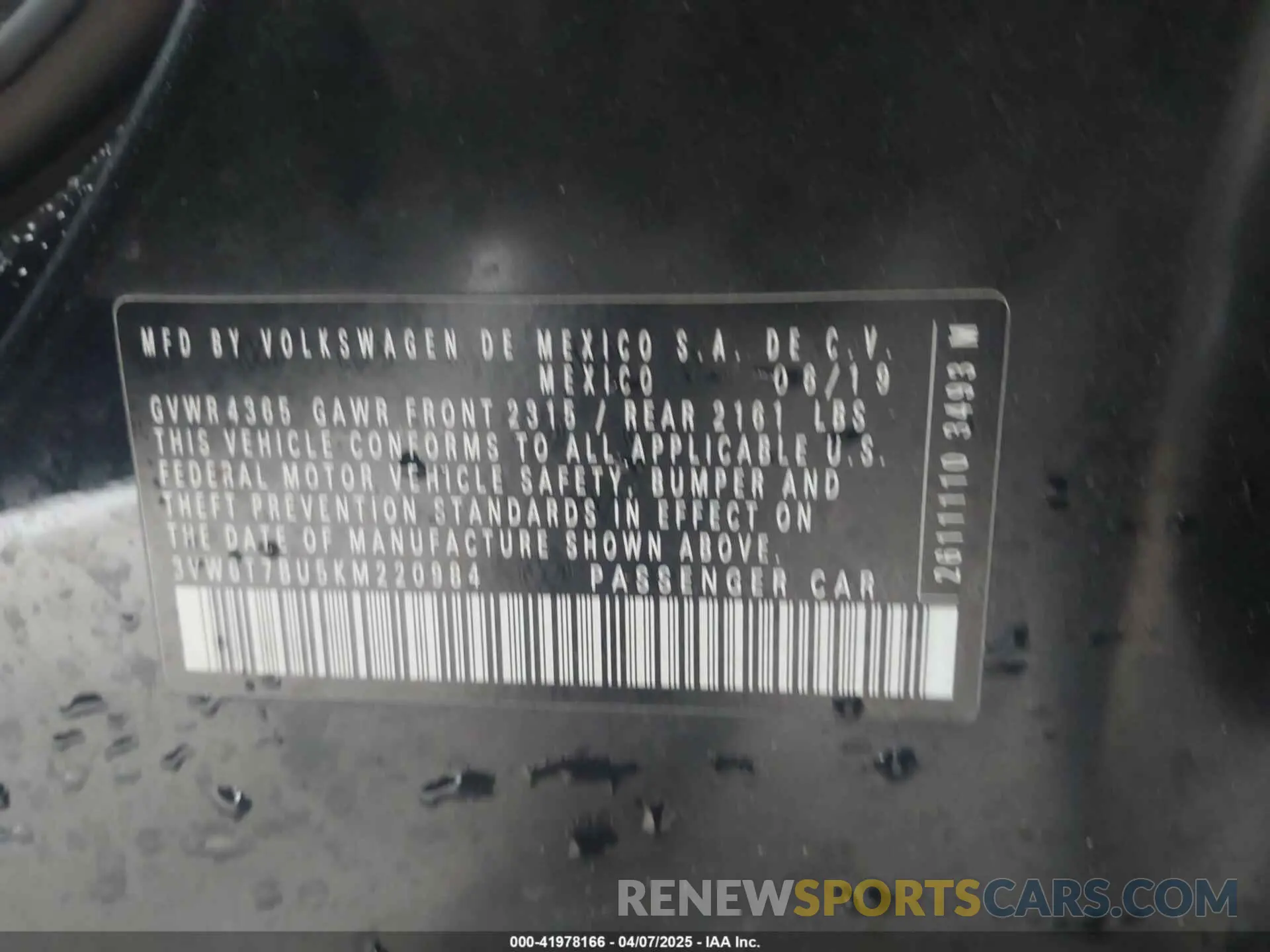 9 Photograph of a damaged car 3VW6T7BU5KM220984 VOLKSWAGEN JETTA GLI 2019