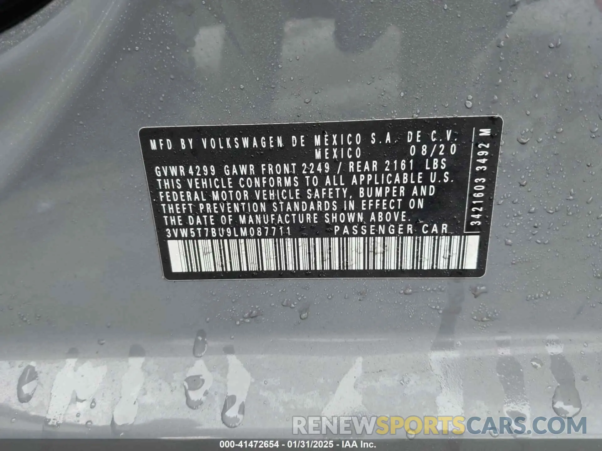 9 Photograph of a damaged car 3VW5T7BU9LM087711 VOLKSWAGEN JETTA GLI 2020