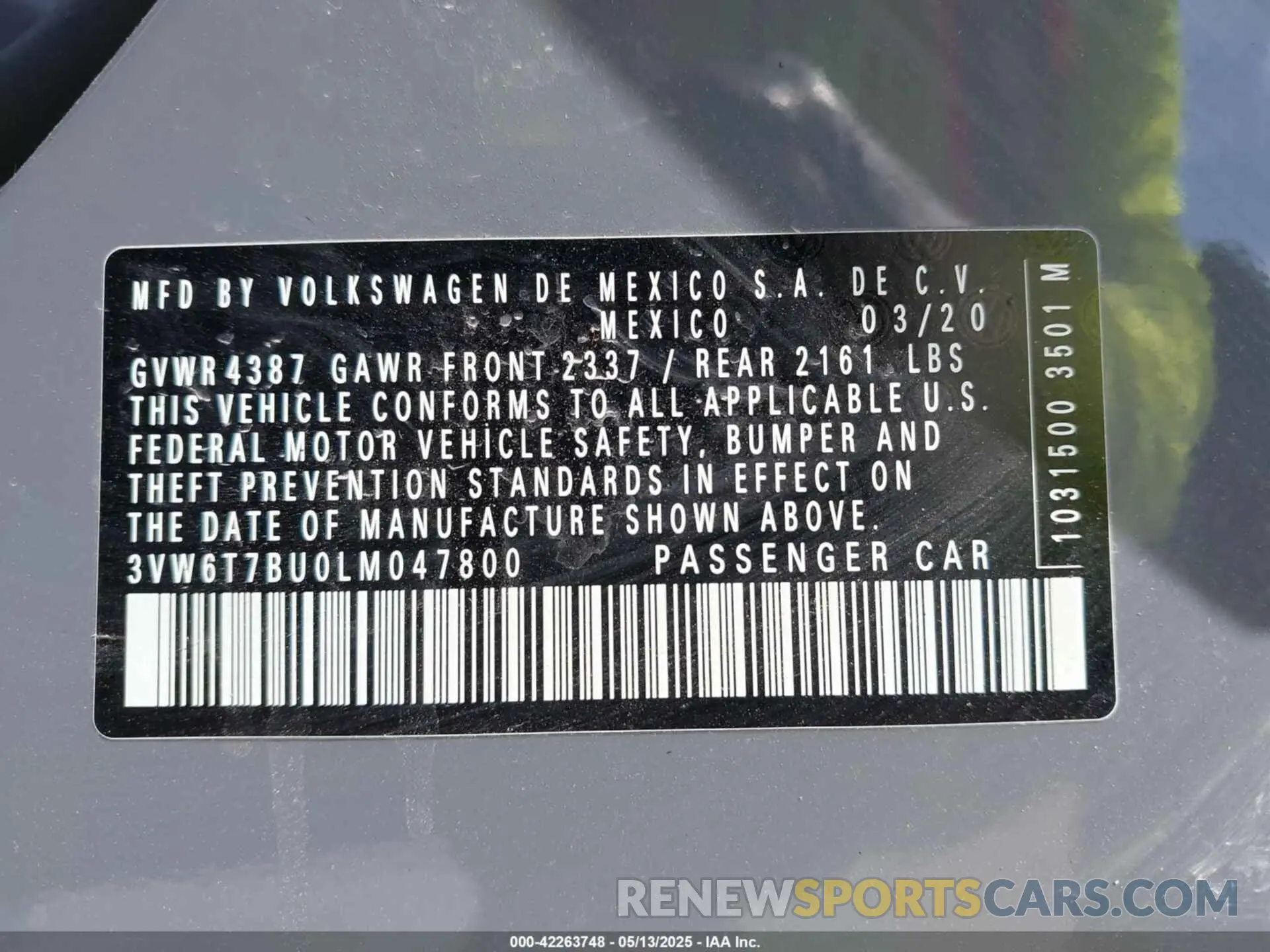 9 Photograph of a damaged car 3VW6T7BU0LM047800 VOLKSWAGEN JETTA GLI 2020
