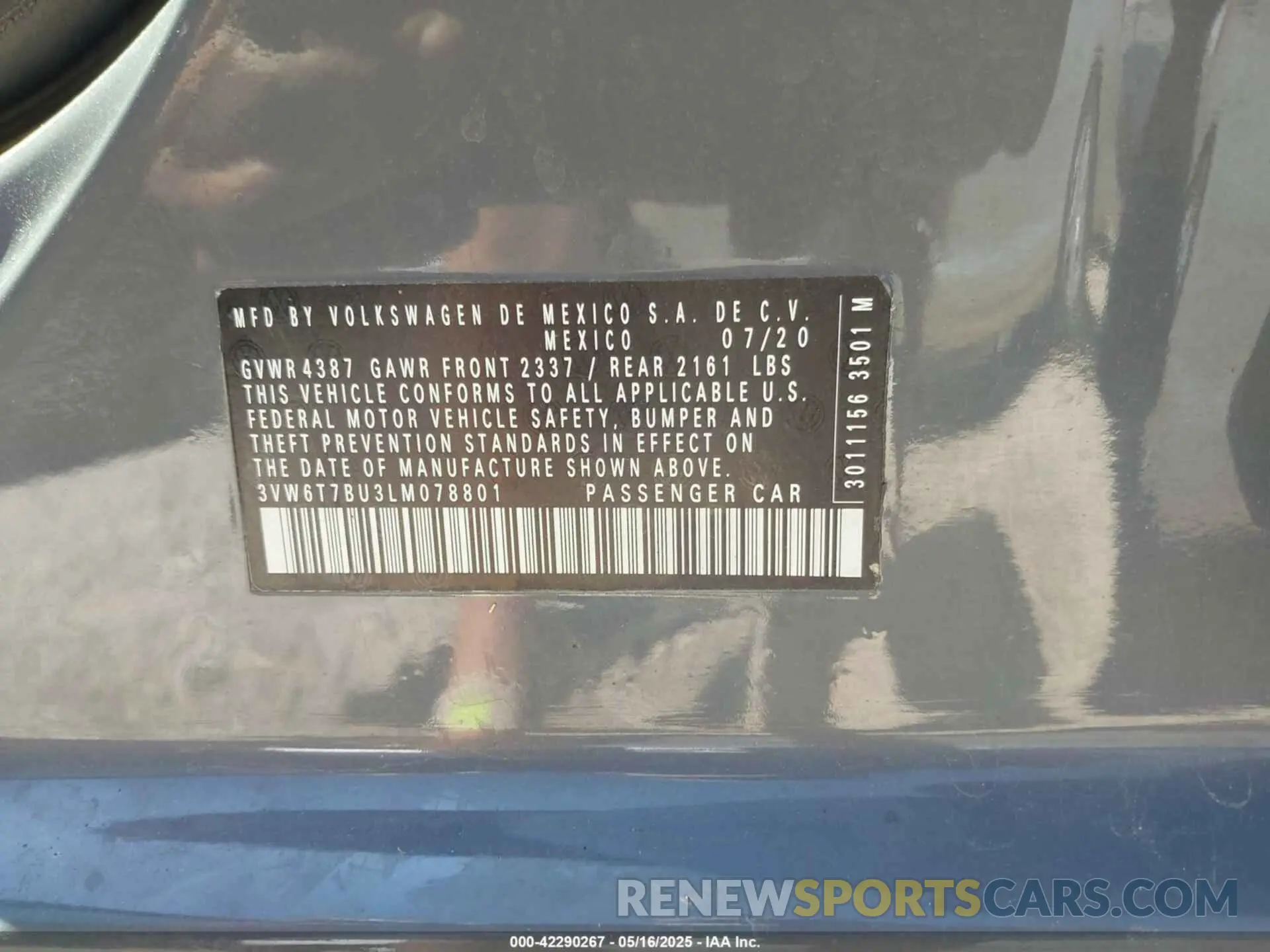 9 Photograph of a damaged car 3VW6T7BU3LM078801 VOLKSWAGEN JETTA GLI 2020