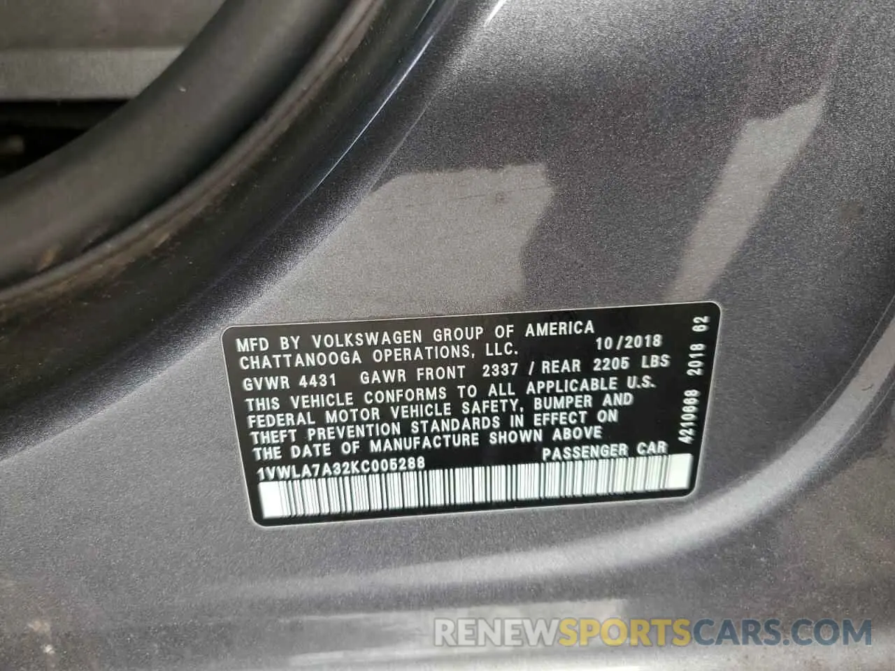 14 Photograph of a damaged car 1VWLA7A32KC005288 VOLKSWAGEN PASSAT 2019
