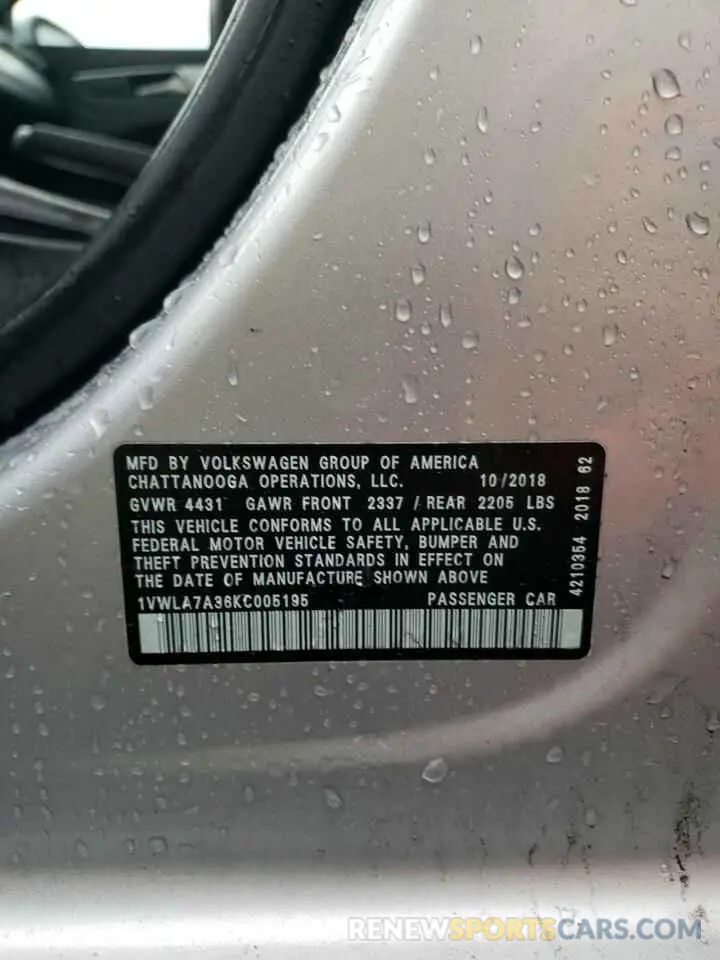 13 Photograph of a damaged car 1VWLA7A36KC005195 VOLKSWAGEN PASSAT 2019