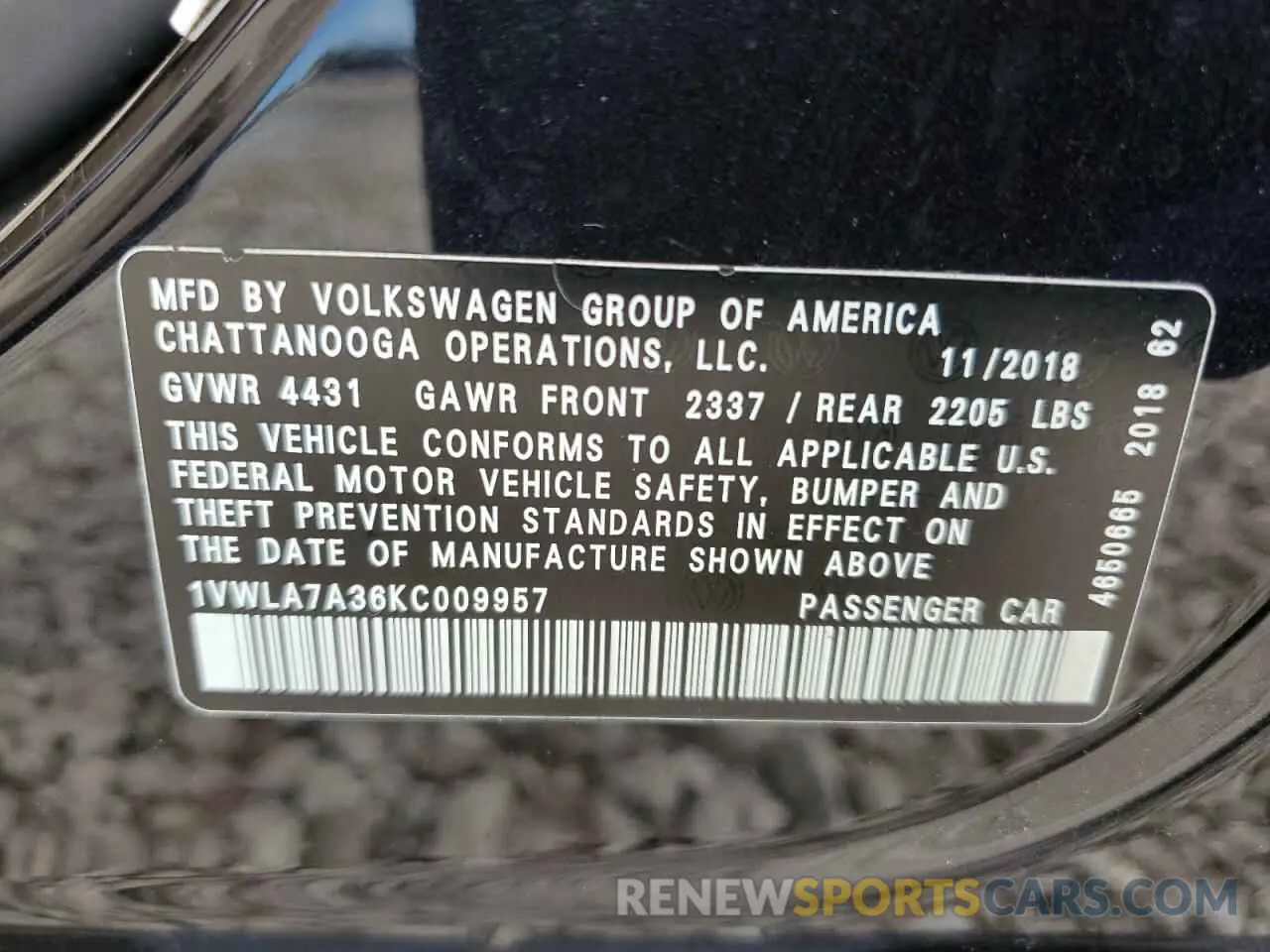 12 Фотография поврежденного автомобиля 1VWLA7A36KC009957 VOLKSWAGEN PASSAT 2019