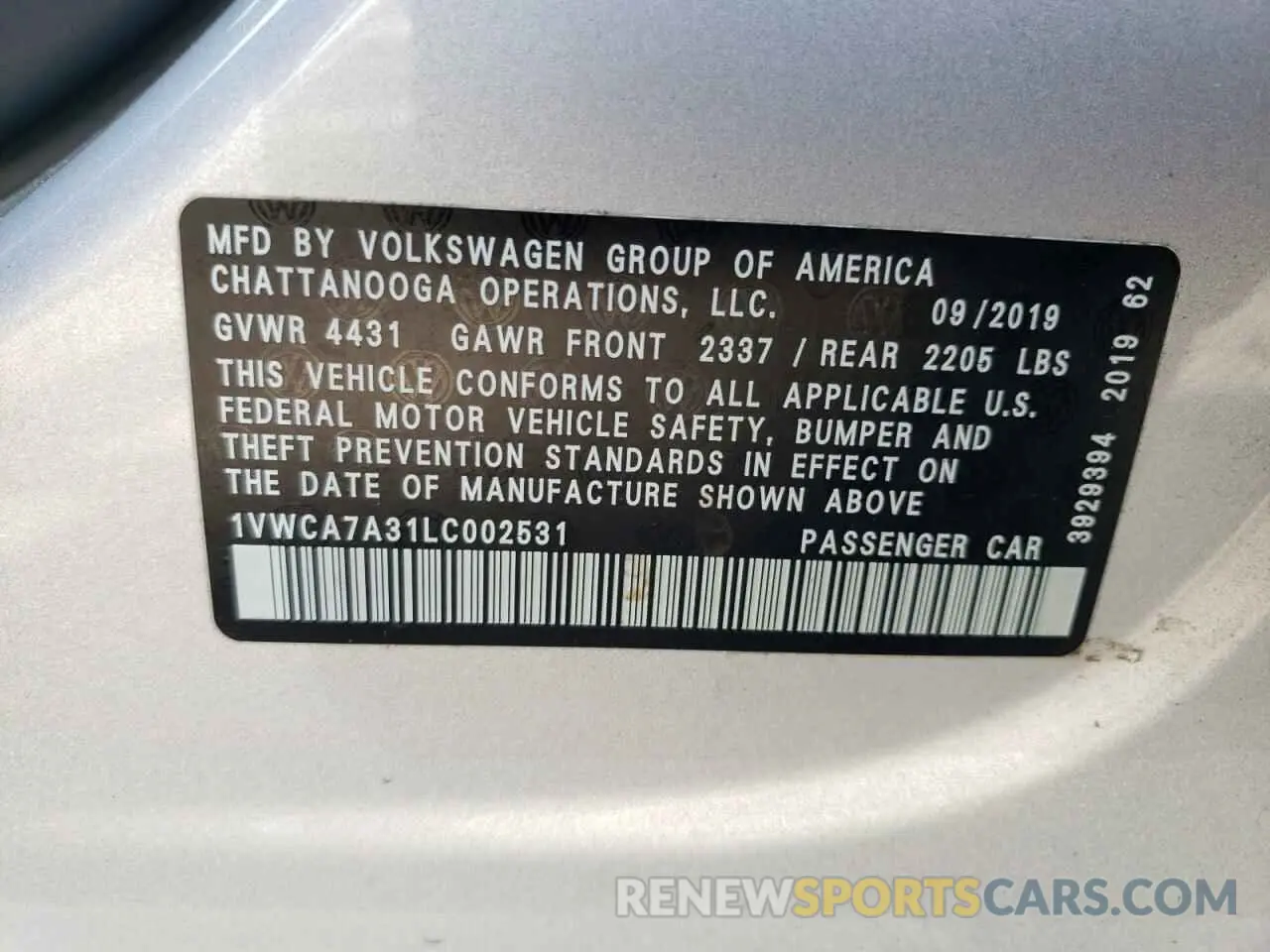 12 Фотография поврежденного автомобиля 1VWCA7A31LC002531 VOLKSWAGEN PASSAT 2020