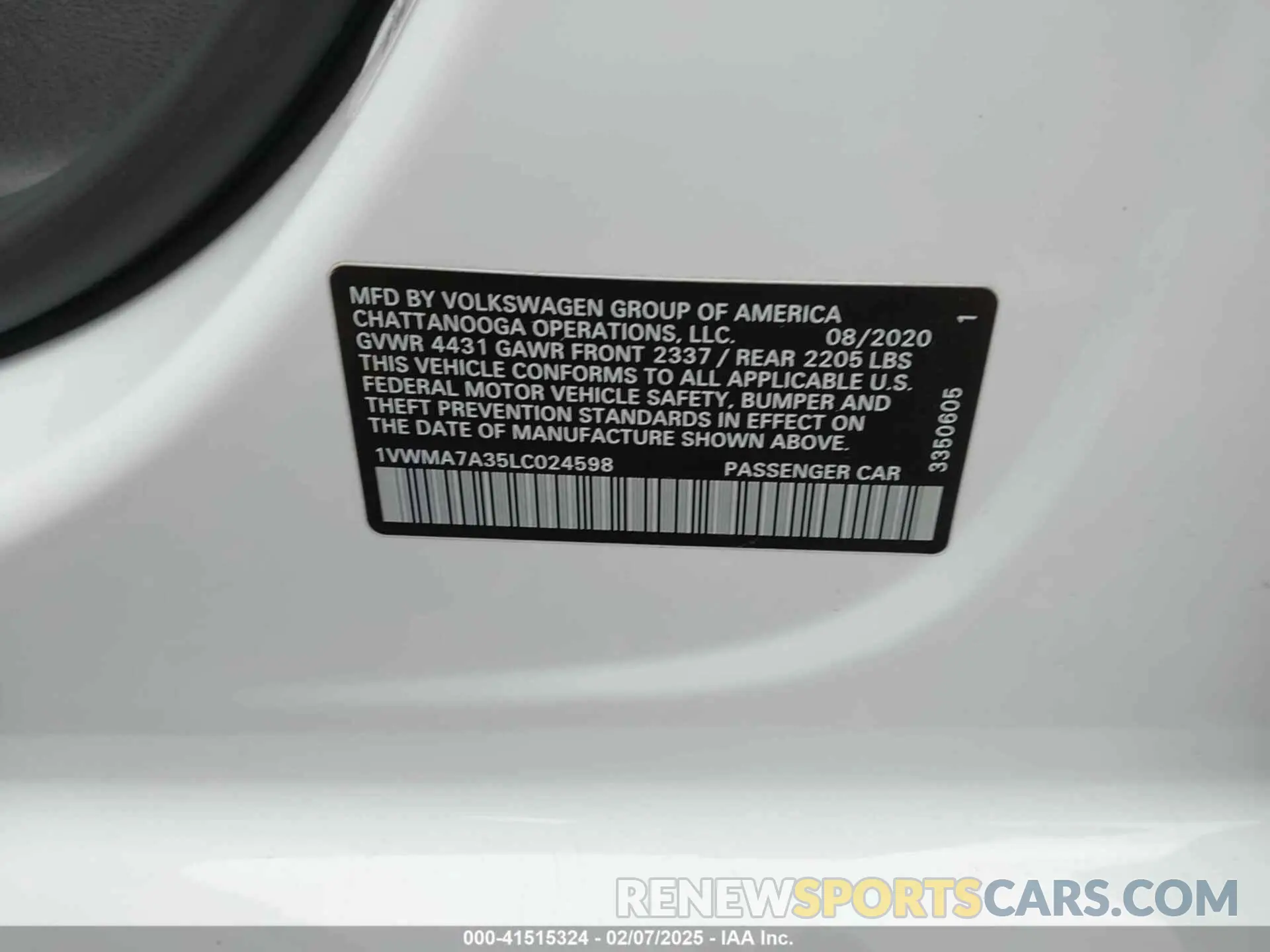 9 Photograph of a damaged car 1VWMA7A35LC024598 VOLKSWAGEN PASSAT 2020