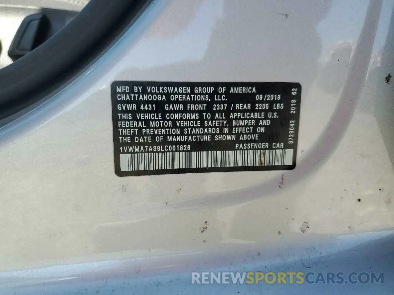 14 Фотография поврежденного автомобиля 1VWMA7A39LC001826 VOLKSWAGEN PASSAT 2020
