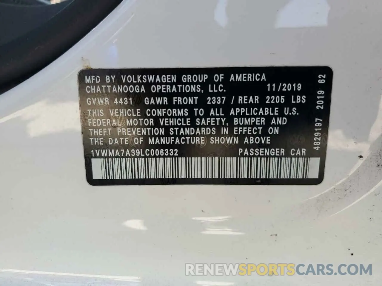 13 Фотография поврежденного автомобиля 1VWMA7A39LC006332 VOLKSWAGEN PASSAT 2020