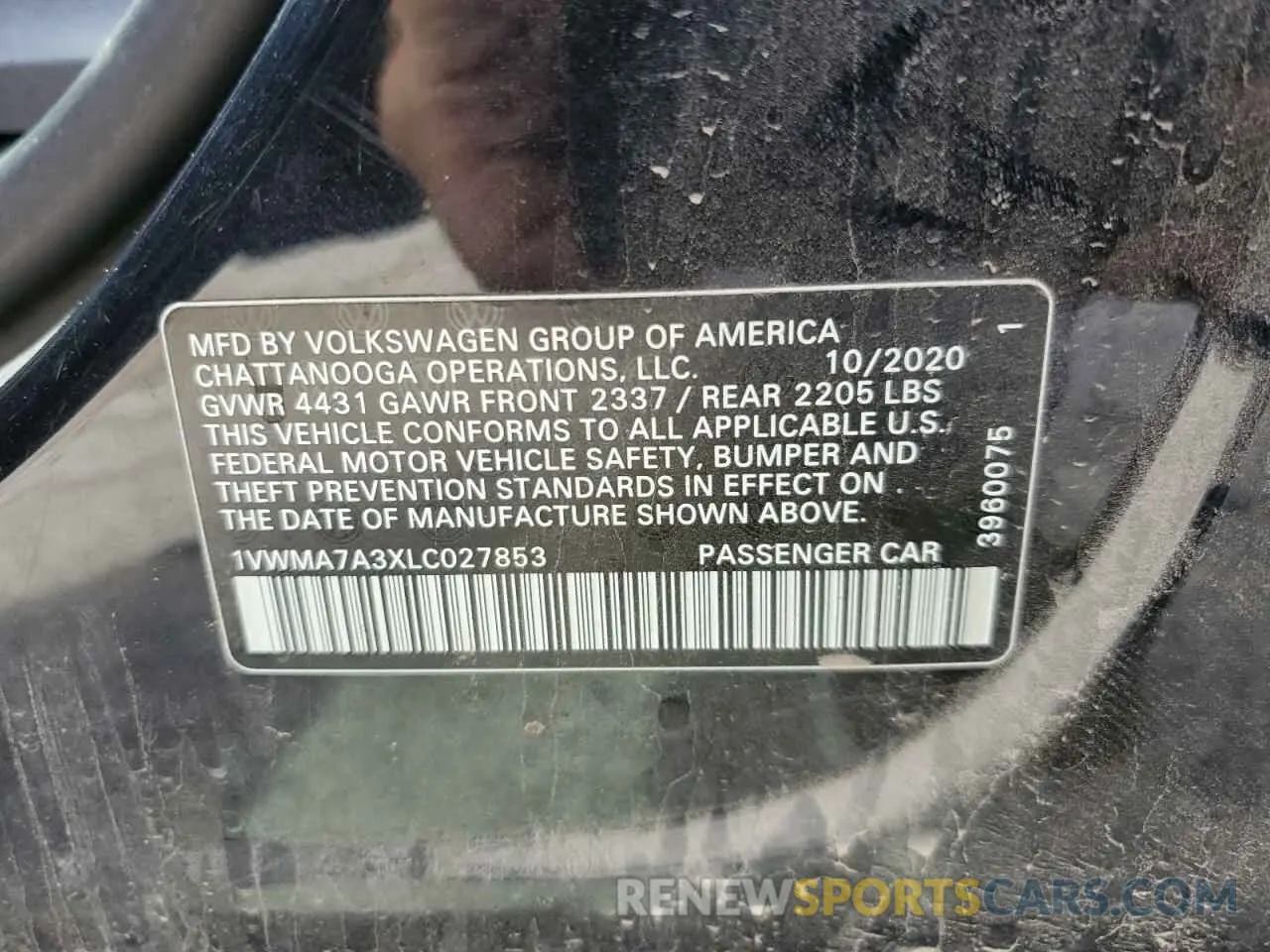 12 Photograph of a damaged car 1VWMA7A3XLC027853 VOLKSWAGEN PASSAT 2020
