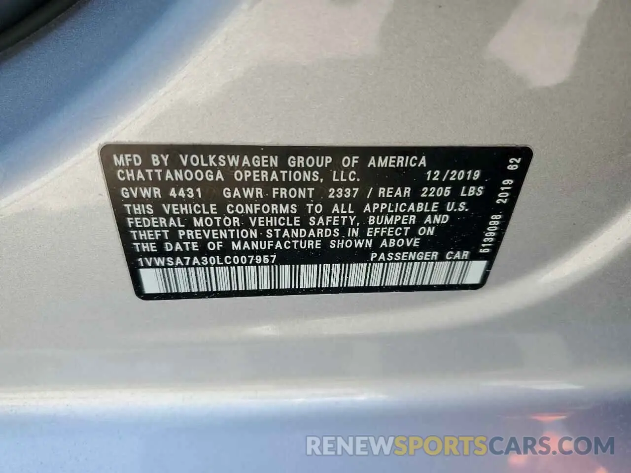 12 Фотография поврежденного автомобиля 1VWSA7A30LC007957 VOLKSWAGEN PASSAT 2020