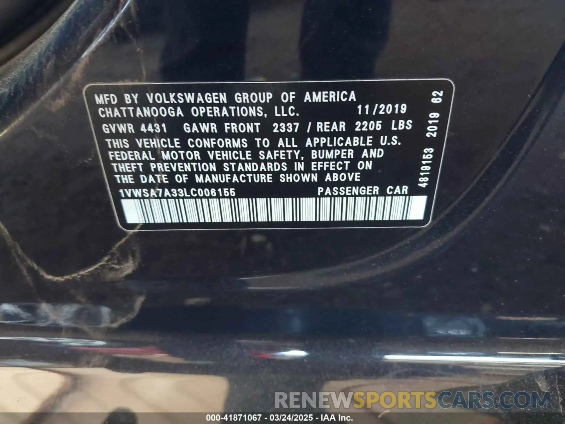 9 Photograph of a damaged car 1VWSA7A33LC006155 VOLKSWAGEN PASSAT 2020