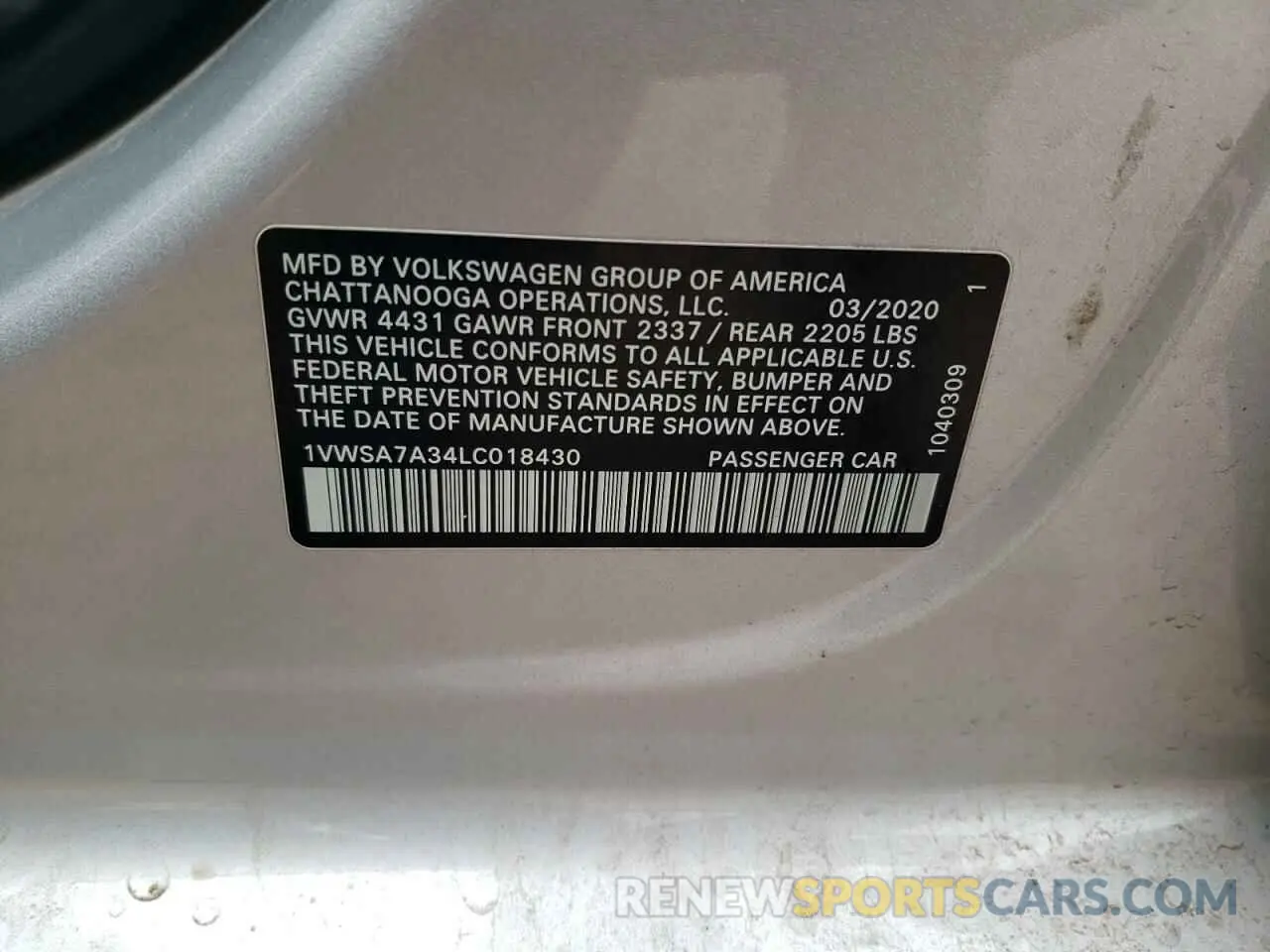 12 Фотография поврежденного автомобиля 1VWSA7A34LC018430 VOLKSWAGEN PASSAT 2020